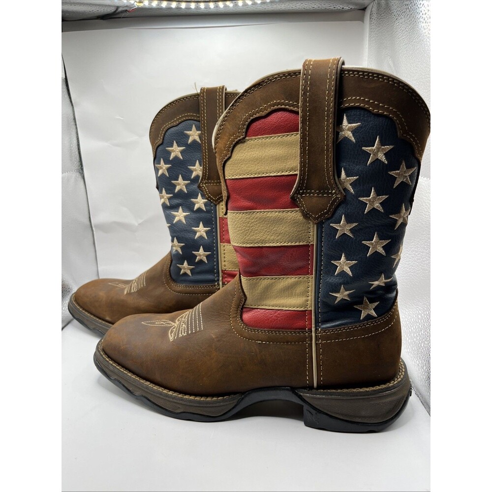 Durango Lady Rebel American Flag Western Boots Brown Leather RD4414 Womens 9